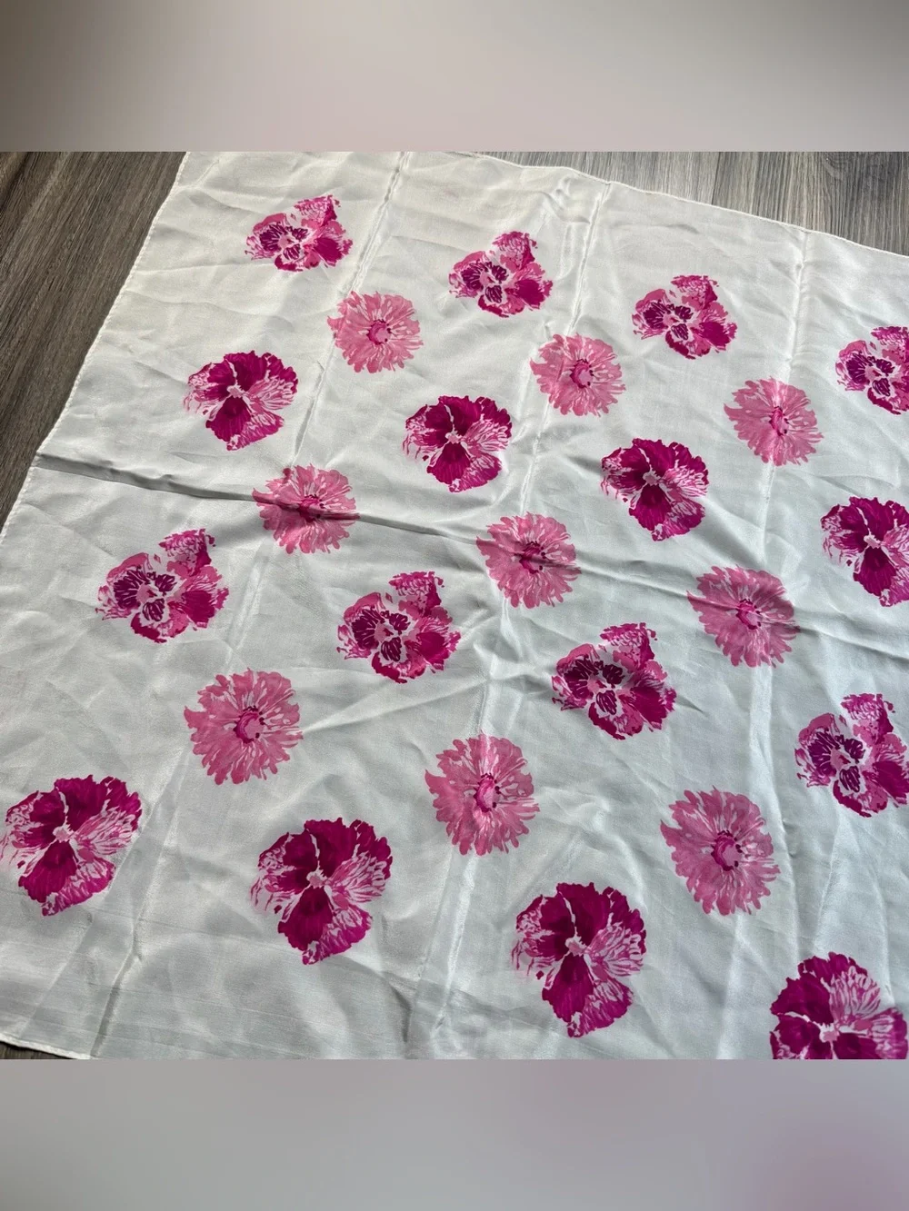 Vintage Oscar De La Renta Pink and White Floral Silk Scarf